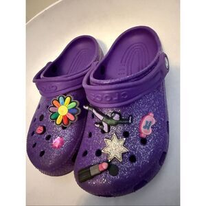 Crocs Girls Classic Glitter Clog Sandals With Jibbitz Purple Size 2